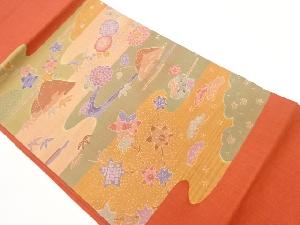 ヱ霞に紅葉・花々・風景模様織出し名古屋帯